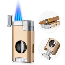 Cigar Lighter and Cutter Powerful 4 Jet Flame Torch Lighters  Big Holder