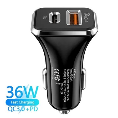 (2 Unit) FLOVEME Autolader 36W Charger Fast Car Charger USB C Multi Port Charger