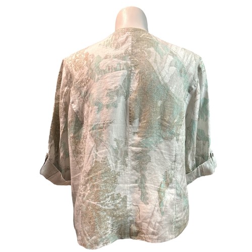 CHICOS 100% Linen Open Front Blazer Sz XL Roll Tab Sleeve Artsy Lightweight NWT - Picture 6 of 14