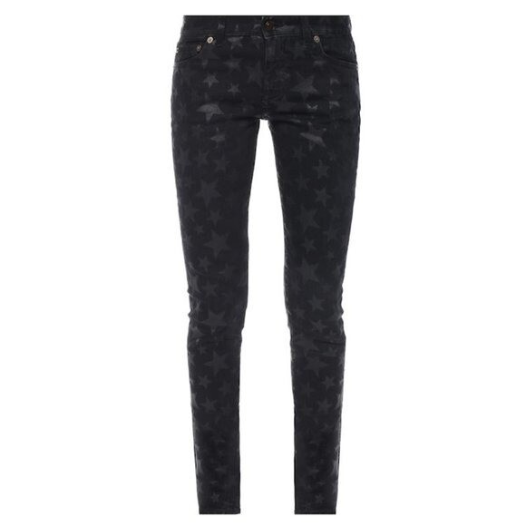 Jeans donna YSL Yves Saint Laurent nero stampato stelle taglia:28 nuovo con etichette