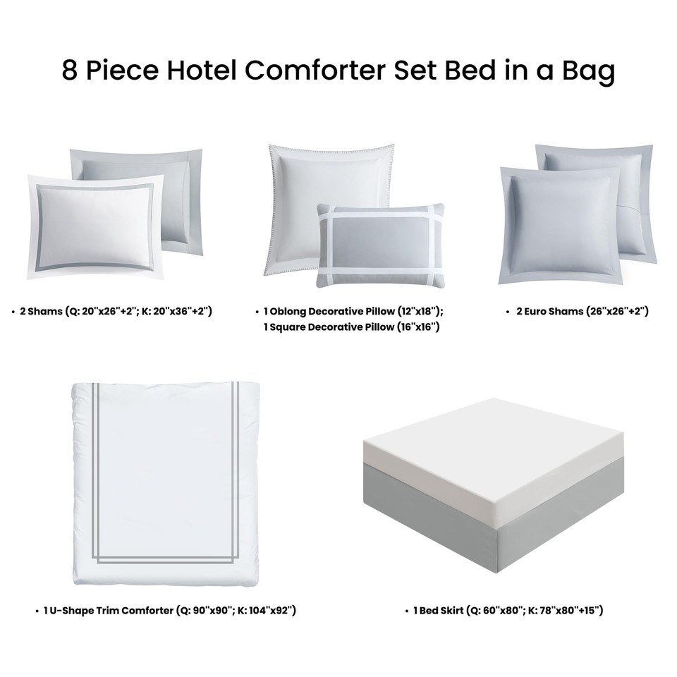 SHALALA White Comforter King Size,8Piece Hotel King Comforter Bedding