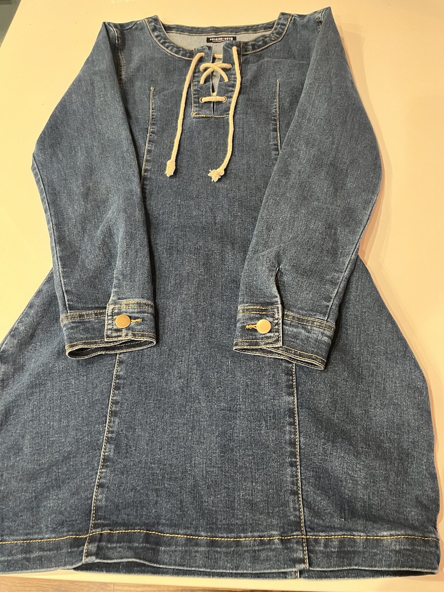Fashion Nova Denim Mini Dress Lace Front Size Medium Long Sleeve | eBay