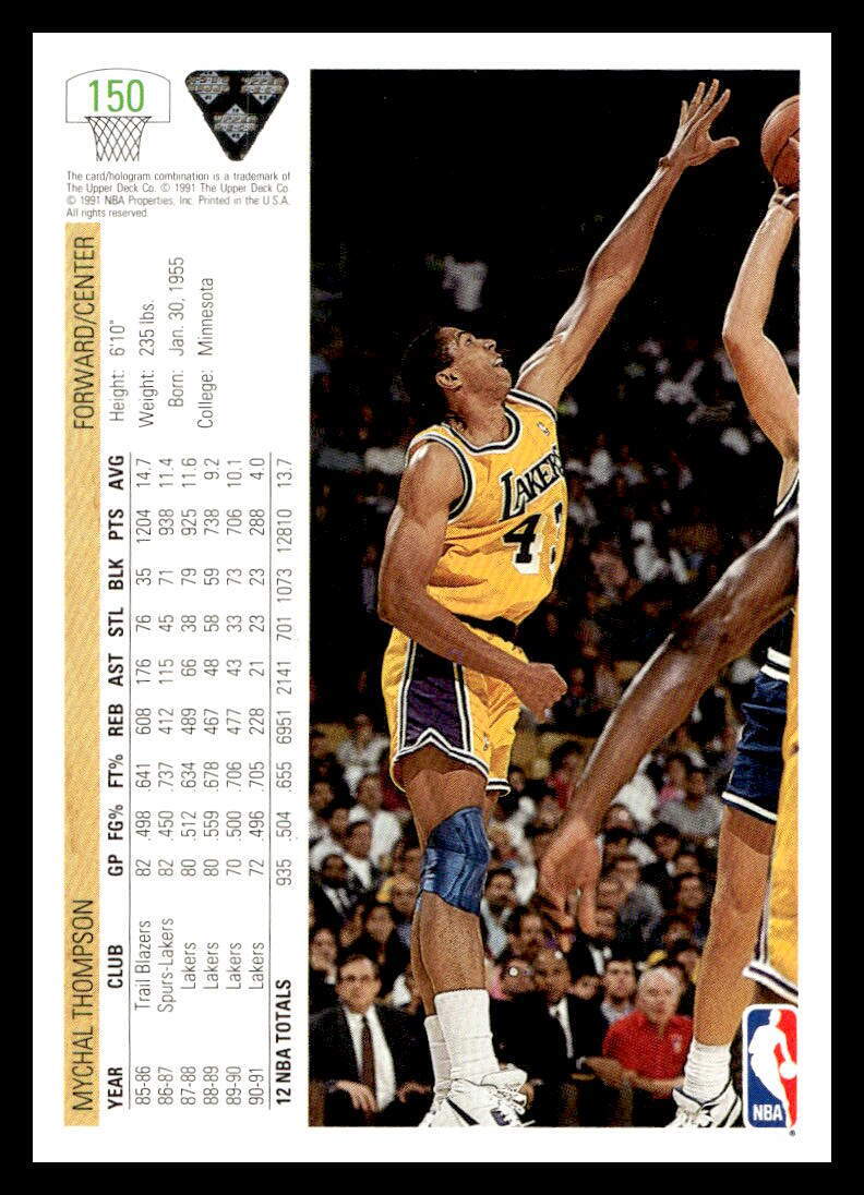 1991 Upper Deck #150 Mychal Thompson Los Angeles Lakers | eBay