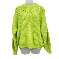 Elodie Pullover Women's Medium Green Chunky Knit Long Sleeve Oversized New
