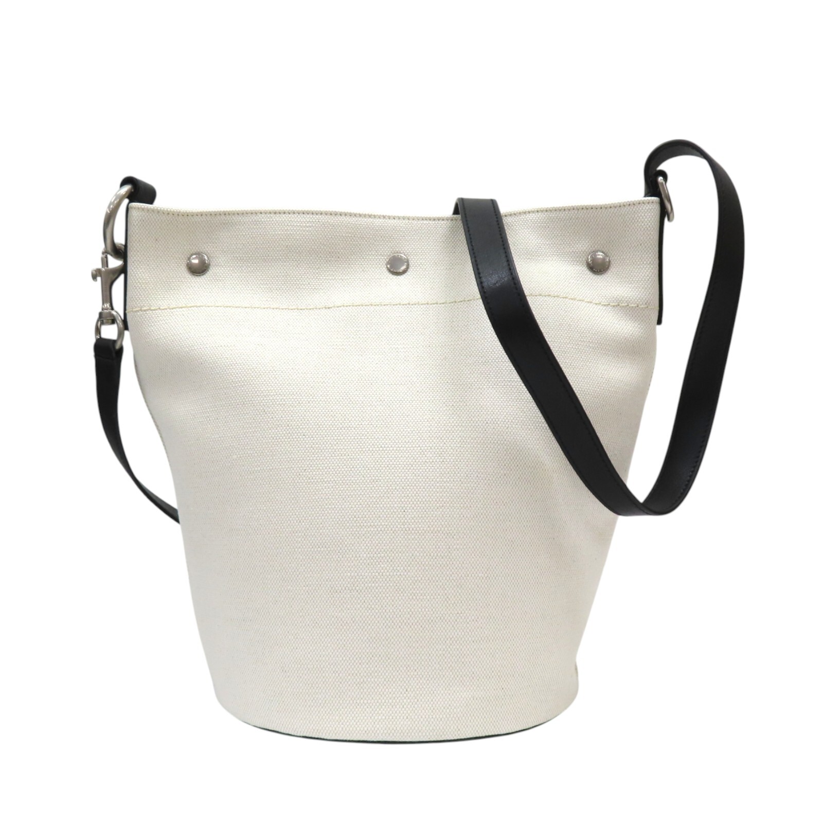 Borsa a tracolla SAINT LAURENT Rive Gauche secchiello tela bianca pelle di vitello nera 669299