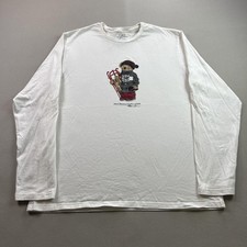 Ralph Lauren Polo Bear T-Shirt Mens Large White Long Sleeve Winter Ski Sled Snow