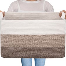 Large Storage Basket, Cotton Rope Woven Blanket Basket, Toy Bin for Baby Room...