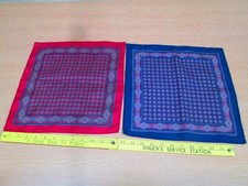 2 Vtg Blue  Red Pocket Squares 12.5" by 12.5" Satin Acetate 