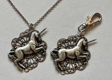 CHOOSE VINTAGE UNICORN W FILIGREE PENDANT NECKLACE 24" OR UNICORN CLIP ON 1 1/2"