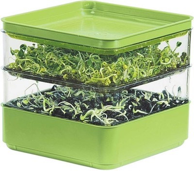 Seed Sprouter Kit, Two Tier Stackable Seedling Starter Tray with Lid, Green 