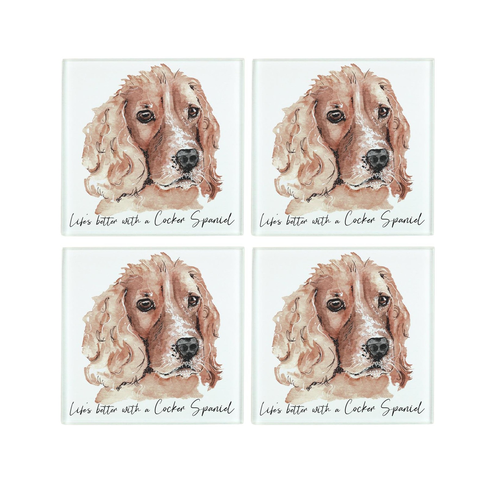 Cocker Spaniel Coaster Set - Life's Better With a Dog Glass Coasters Gift