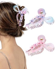 ACECHA 2 Pack Glitter Bow Claw Clip for Women - Cute Hair Bows Clips with Rhi...