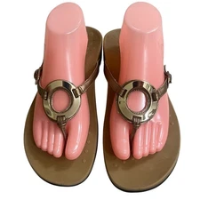 Vionic Orthoheel Bronze Metallic Circle Accent Buckle Thong Sandals Size 10