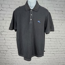 Tommy Bahama Black Supima Cotton Fish Logo Short Sleeve Polo Shirt Medium M
