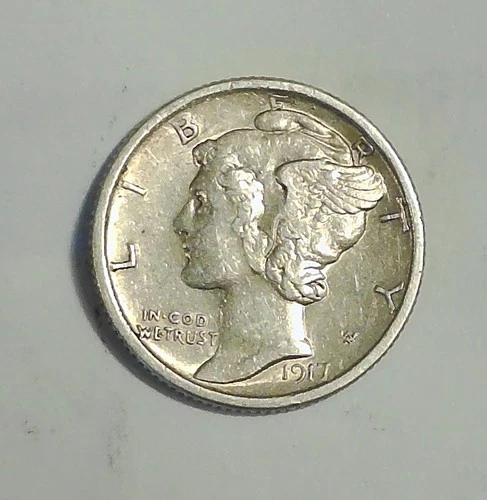 AU+ 1917-S Mercury Windged Liberty Silver Dime