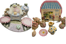 Popular Imports 1996 Miniature Flower Shop Tea Set Wicker Gazebo Scene Lot