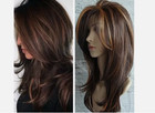 Women Dark Brown w/Gold Highlight Ombre Shoulder Length Curly Hair Wig#***#####