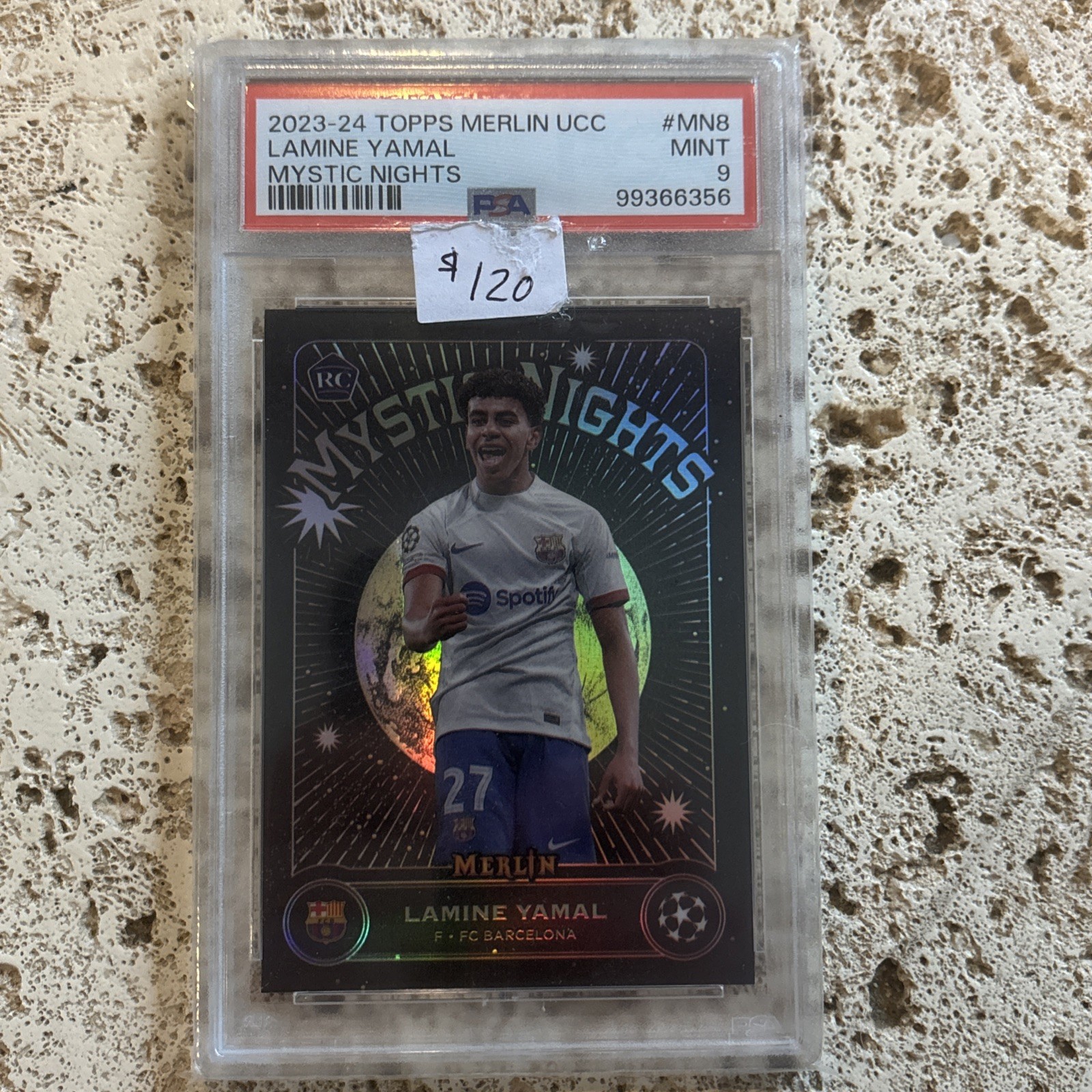 2023-24 Topps Chrome Merlin UEFA Lamine Yamal Mystic Nights RC Barcelona PSA 9