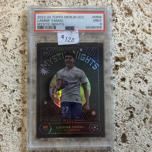 2023-24 Topps Chrome Merlin UEFA Lamine Yamal Mystic Nights RC Barcelona PSA 9