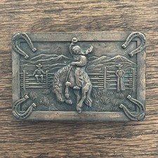 Vintage Belt Buckle Rodeo Rider and Bucking Bronco Solid Brass 1970s Fashion