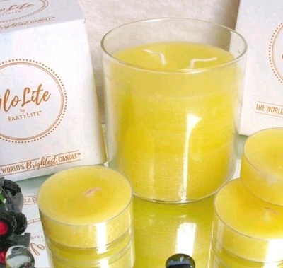 PartyLite GloLite WILD LEMONGRAS Duftwachsglas + 4 Maxi TL OVP G26B811  