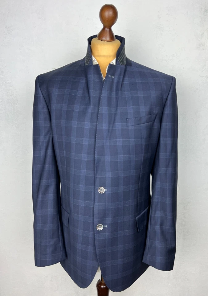 HUGO BOSS Modern Navy-Blue Check Super 120`S Wool Check 2-Piece Suit 46US56IT - Image 3 of 4