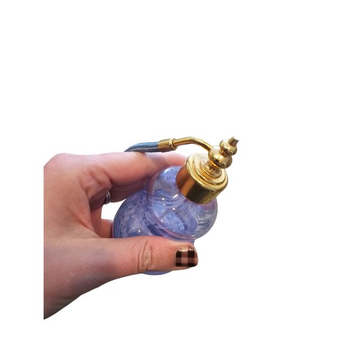 Vtg. Caithness Scottish Purple Blue Glass Perfume Bottle Atomizer, 5” Tall - Picture 5 of 5