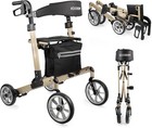 Rollator Walker For Taller Seniors W/ Seat Foldable 10 inch Wheels Tan Brand New