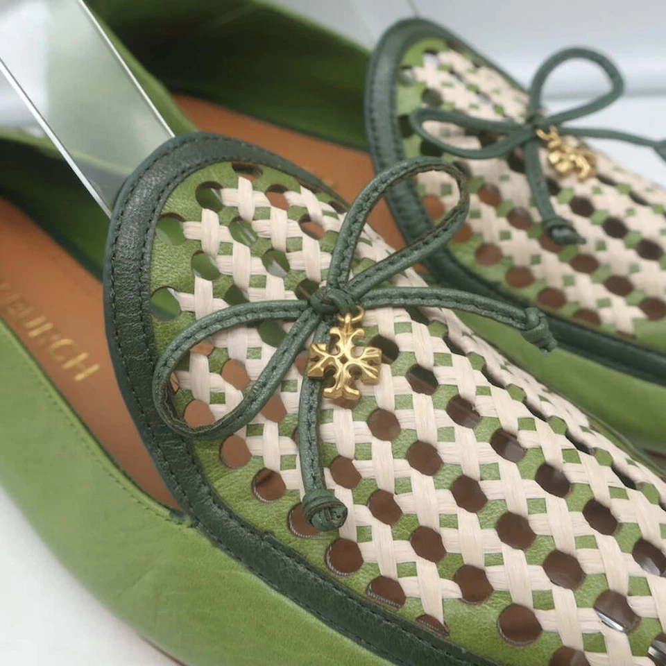 Mocasines tejidos con encanto Tory Burch Cuero verde Talla 10.5 NUEVO Foto 2 de 4