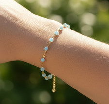 Boho Gold Tone Chain Bracelet  Turquoise Topaz Color Beaded Bracelet  Handmade