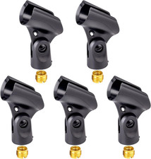 Universal Microphone Clip Holder with Nut Adapters 5/8" to 3/8",Black,5 Pack