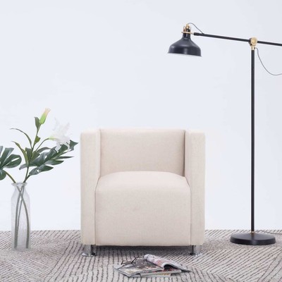 Armchairs Cream Polyester upholstery, Wooden frame, Chrome legs