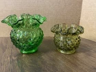 Fenton Glass Vases Spring Time Green And Avocado Hobnail Rose Bowl Ruffled Edge