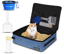 Large Gray Portable Travel Litter Box with Lid Foldable Leakproof for Cat Kitty