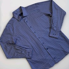 David Donahue Men's Shirt L Blue White Paisley Regular Fit Button Up Fusion