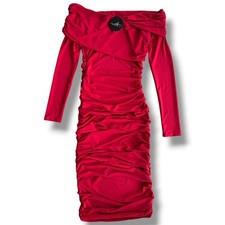 Victoria's Boutique Womens S Red Ruched Off Shoulder Long Sleeve Midi Dress Chic