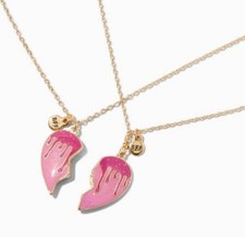 Claire  s Best Friends Pink Molten Drip SplitHeart Necklaces - 2 Pack new