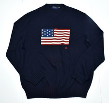 Polo Ralph Lauren USA Flag Crewneck Sweater -XL- Cotton Navy Blue Made in USA