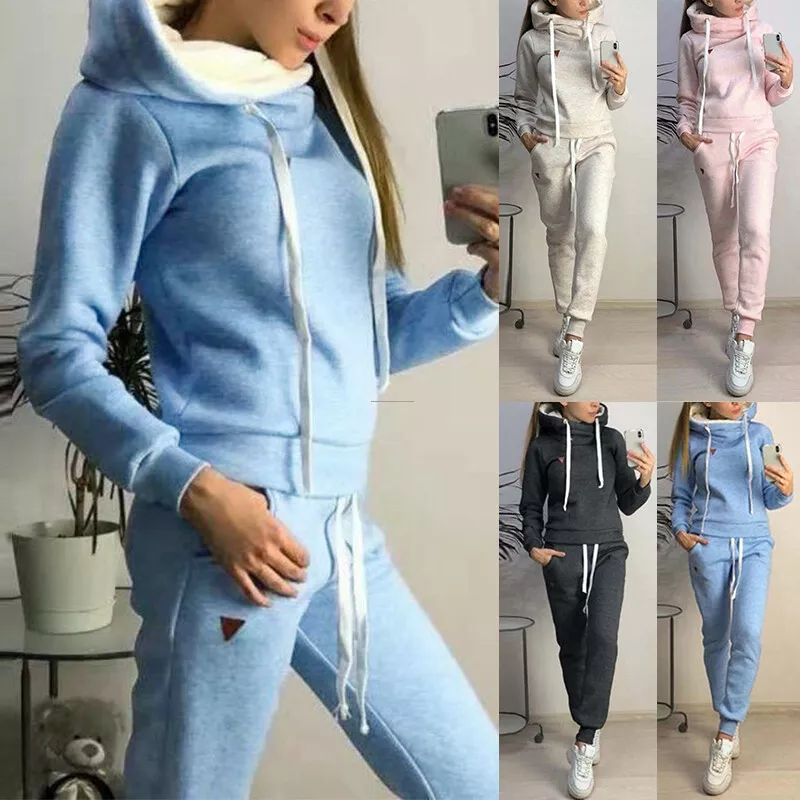 Women Tracksuit Set Women Casual Hoodies Set Women Sports Joggers Fleece Women  Sweatsuit Set 