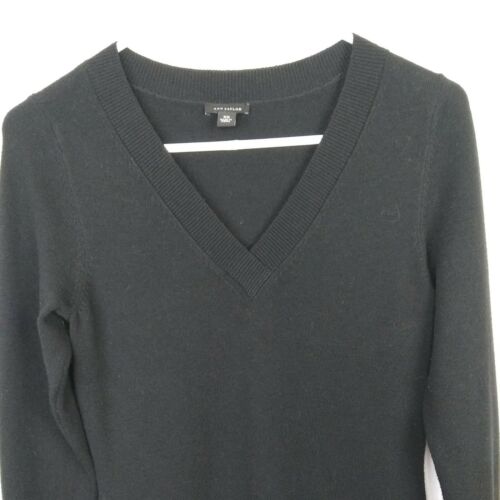Ann Taylor Sweater Dress Women's XS Black Metallic Trim V-neck Long Sleeve - Picture 2 of 9