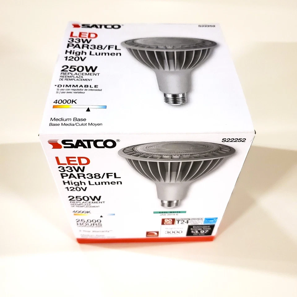 SATCO 33W 3000 Lumens 4000K PAR38 Dimmable LED Floodlight Bulb E26 (S22252) NEW! - Image 4 of 4