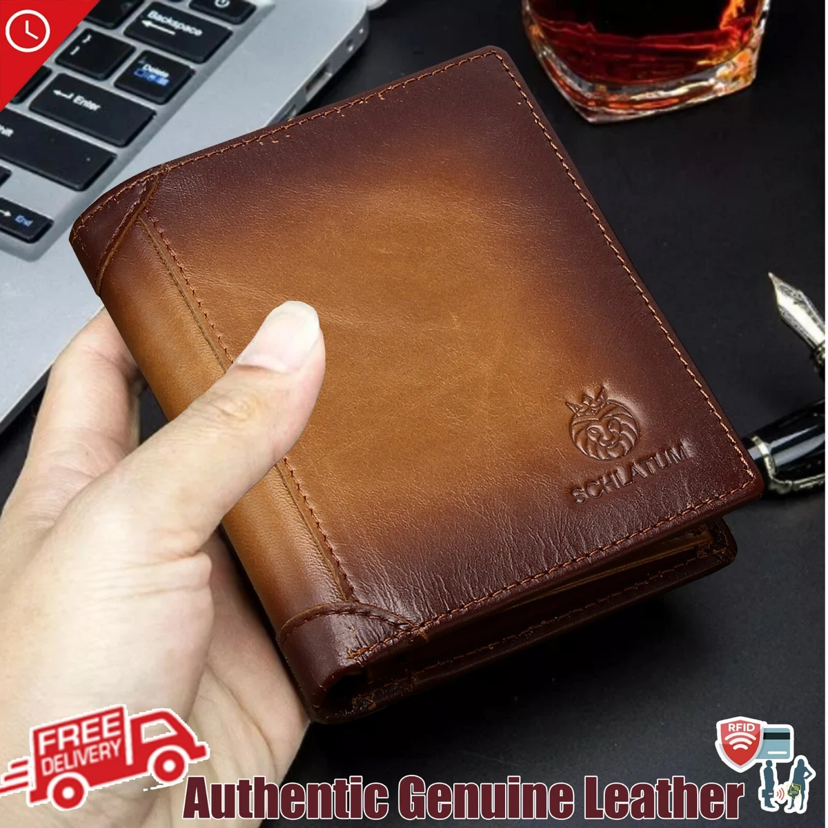 Mens genuine leather sale wallet