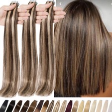 Tape In 100 Human Hair Extensions Remy Straight Skin Weft Full Head 40Pcs THICK