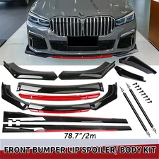 Glossy Black Look Red Front Lip Chin Bumper Side Skirt For BMW 740i 750i Series