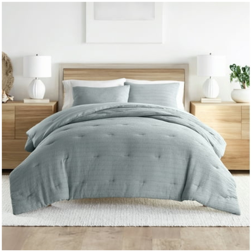 Ienjoy Home Comforter Set Full-Queen Light Blue Waffle Textured 3-Piece BED70 - Picture 5 of 12