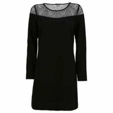 MAISON SCOTCH Lace Dress Shift Black Long Sleeve Mini Tunic Round Neck 2 XS