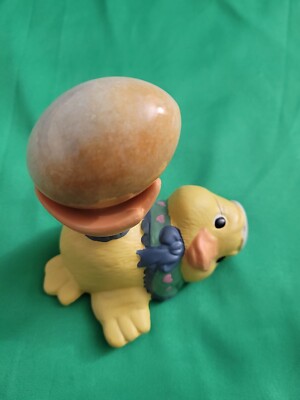 Easter Orange Marbled Porcelain Egg & Baby Chick Stand Decor Gift Cute Lot of 2