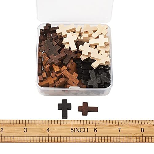 100Pcs/box Wooden Cross Charms 4 Colors Natural Unfinished Wood Cross Crafts - Picture 6 of 7