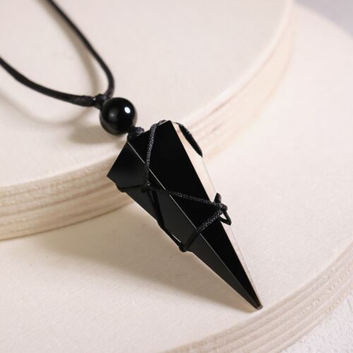Genuine Black Obsidian Gemstone Pendant Healing Crystal Necklace for Women Men - Picture 4 of 7