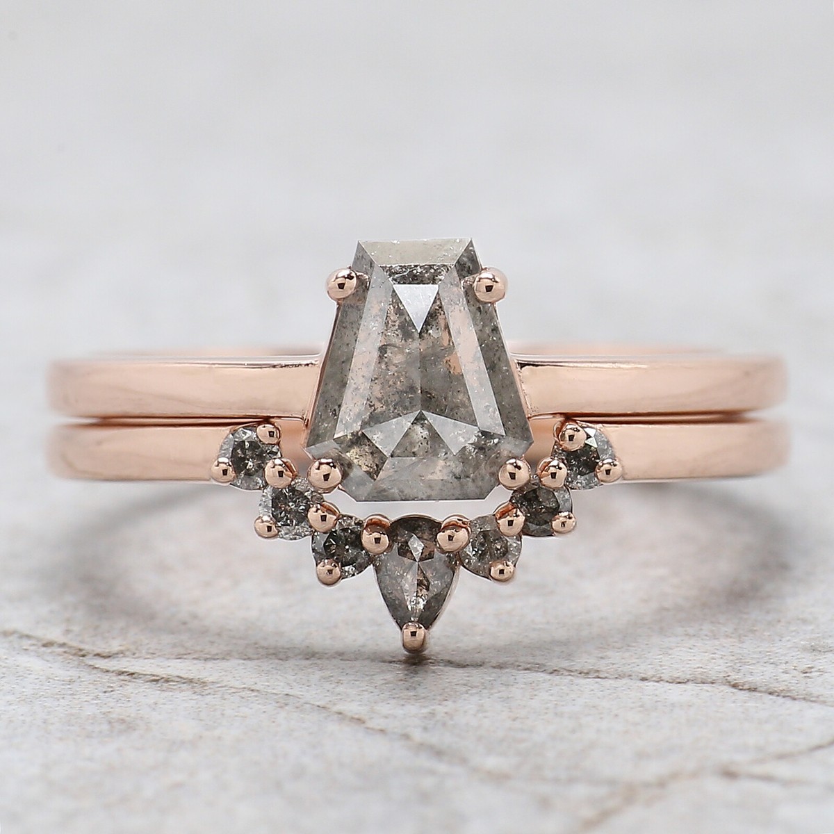 Ct Coffin Salt And Pepper Diamond Ring 14K Rose Gold Engagement Gift  Ring